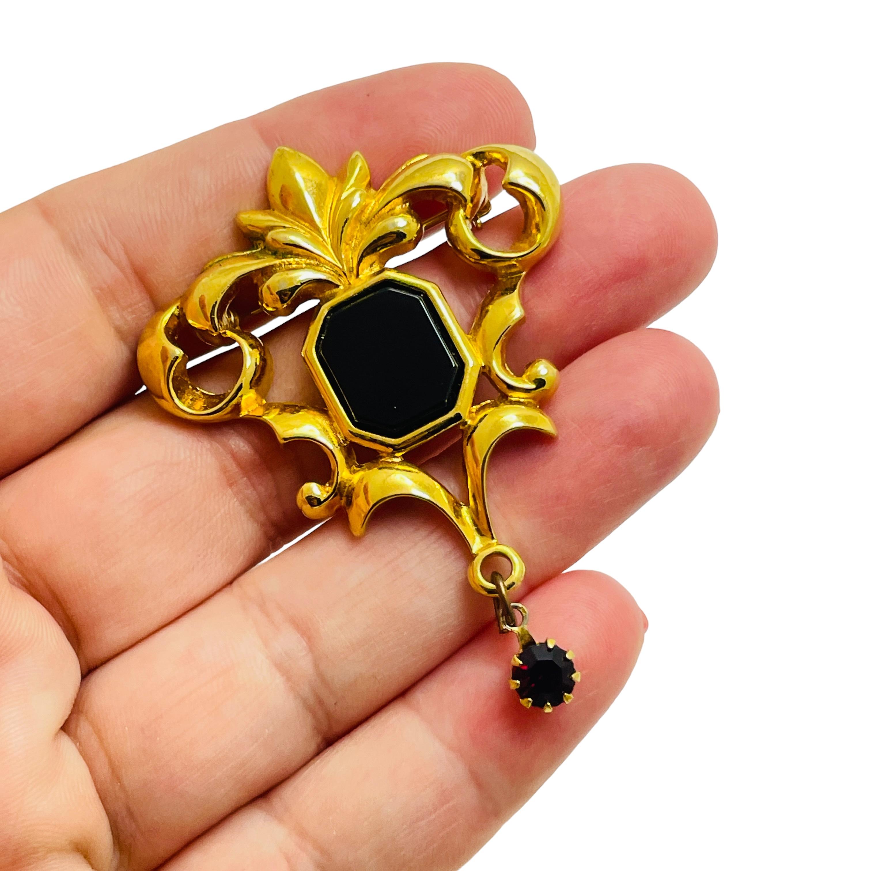 Women's AVON signed gold enamel rhinestone designer brooch For Sale