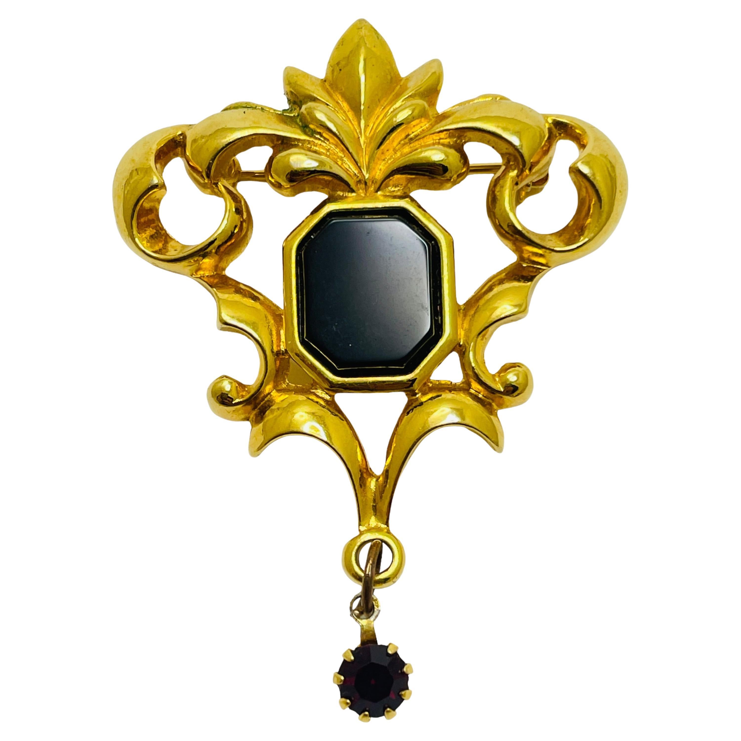 AVON signed gold enamel rhinestone designer brooch For Sale