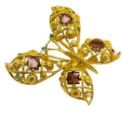 AVON signed gold enamel rhinestones butterfly designer brooch