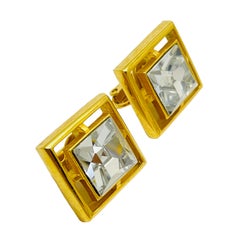 Pendientes de clip de cristal dorado de diseño firmados por AVON