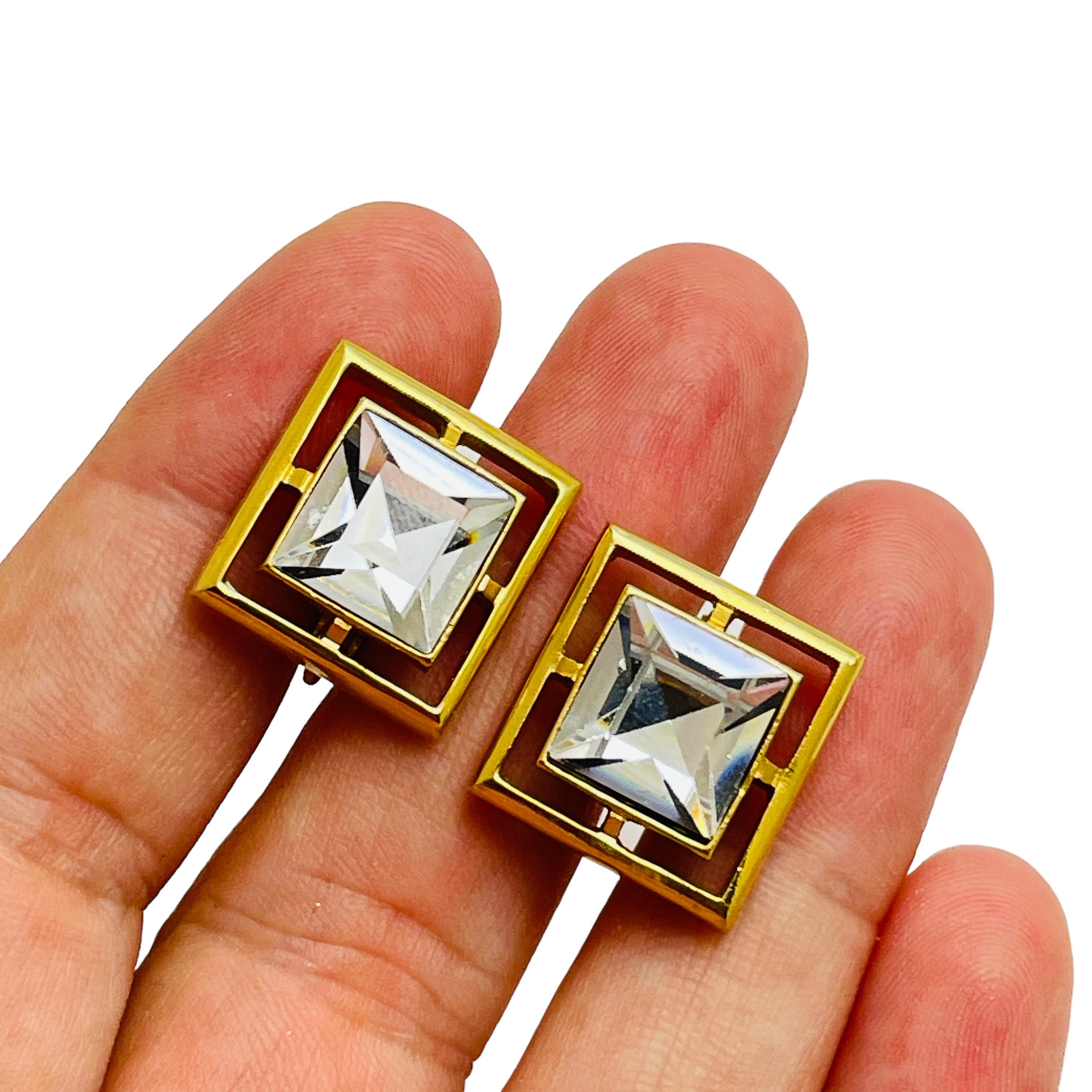 Women's AVON signed gold glass designer clip on earrings For Sale