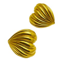 AVON signed gold heart designer clip on earrings