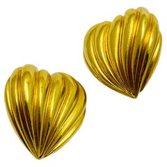 AVON signed gold heart designer clip on earrings