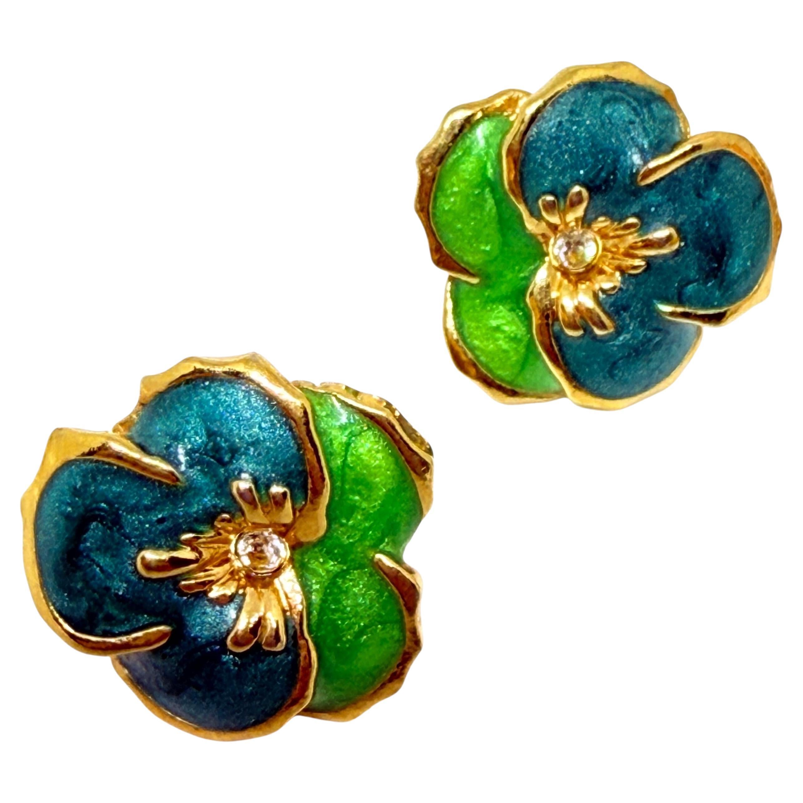 AVON signed gold tone enamel small flower designer post earrings For Sale