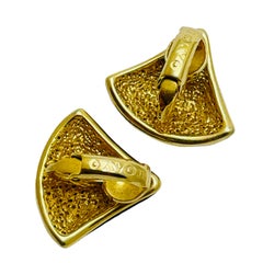 AVON signed small gold enamel drsigner clip on earrings