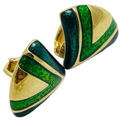 AVON signed small gold enamel drsigner clip on earrings