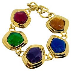 AVON signed vintage gold plated jewel poured glass designer bracelet