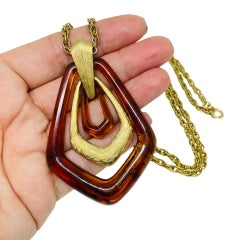 AVON signed vintage gold tone amber lucite modernist designer chain necklace