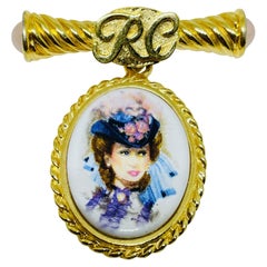 AVON broche vintage firmado en tono dorado colgante retrato de dama de diseño