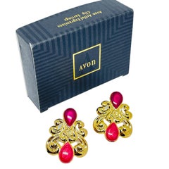 AVON signed vintage gold tone enamel 'ARTFUL EXPRESSIOS' designer clip earrings