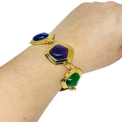 AVON signed vintage gold tone jewel mogul poured glass designer link bracelet