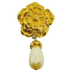 Avon signé vintage gold tone pearl flower designer pendentif enhancer