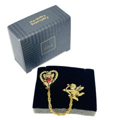 AVON signed vintage gold tone red enamel heart captivating cupid pins