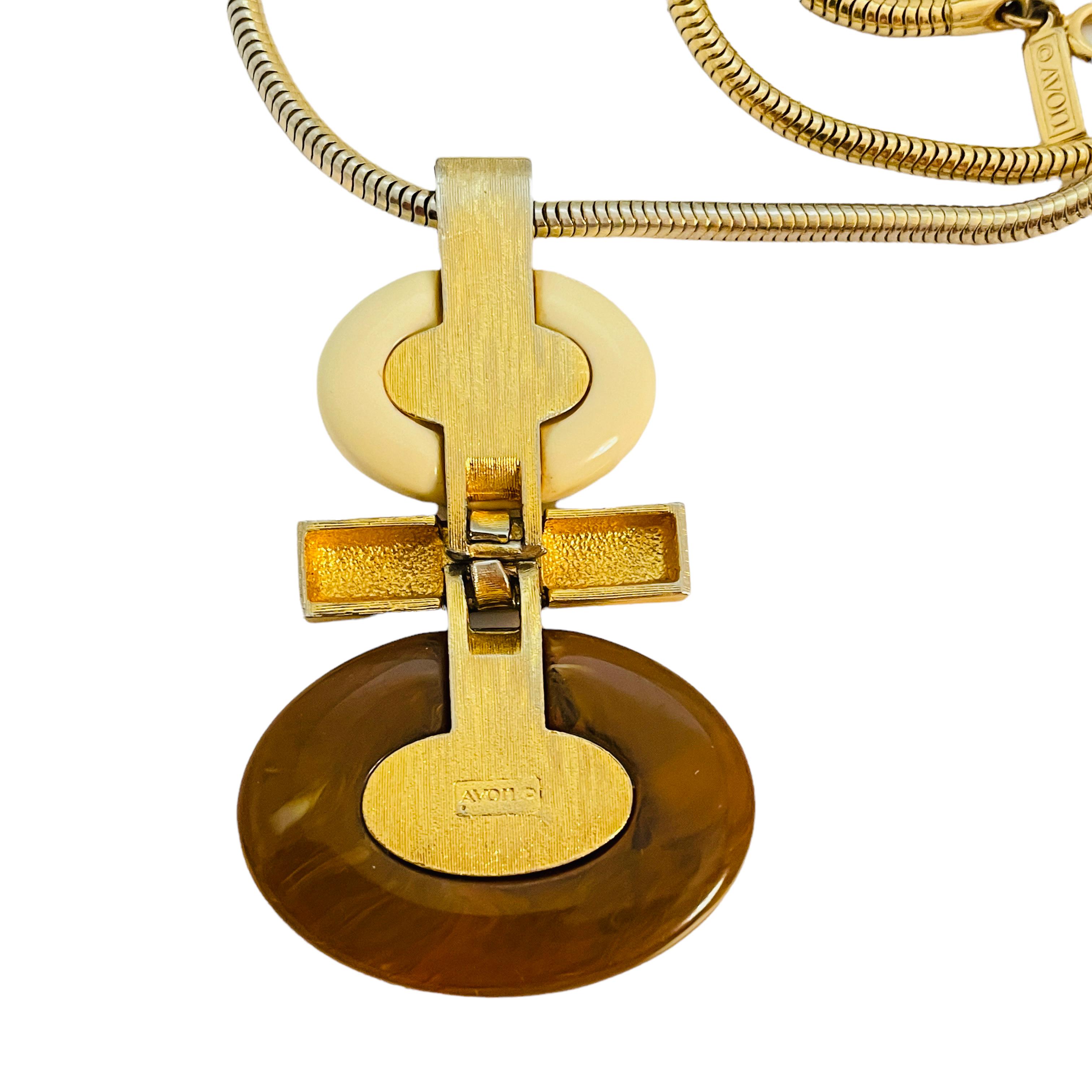 AVON signed vintage gold tone resin modernist geometric designer necklace In Good Condition For Sale In Palos Hills, IL