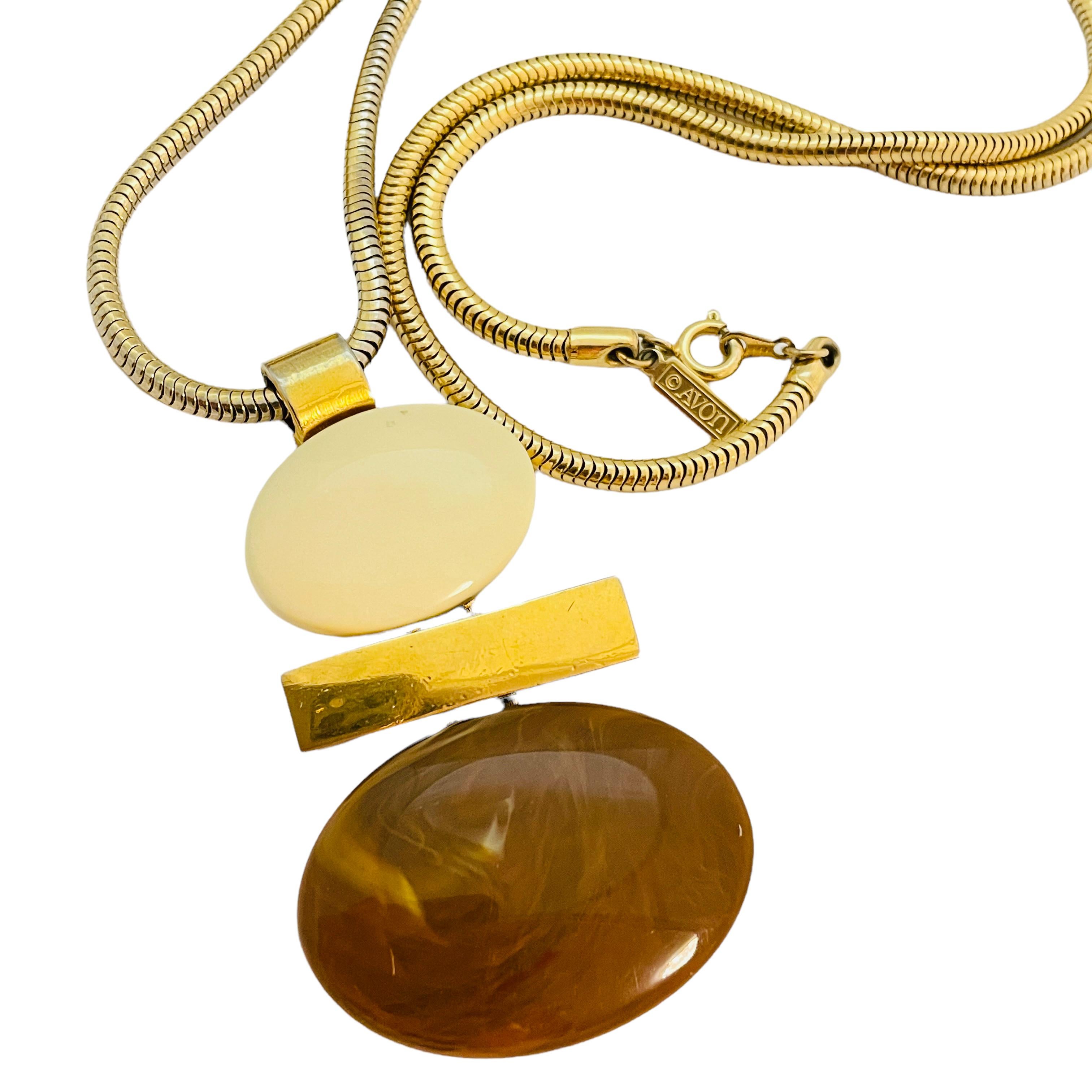 Women's or Men's AVON signed vintage gold tone resin modernist geometric designer necklace For Sale