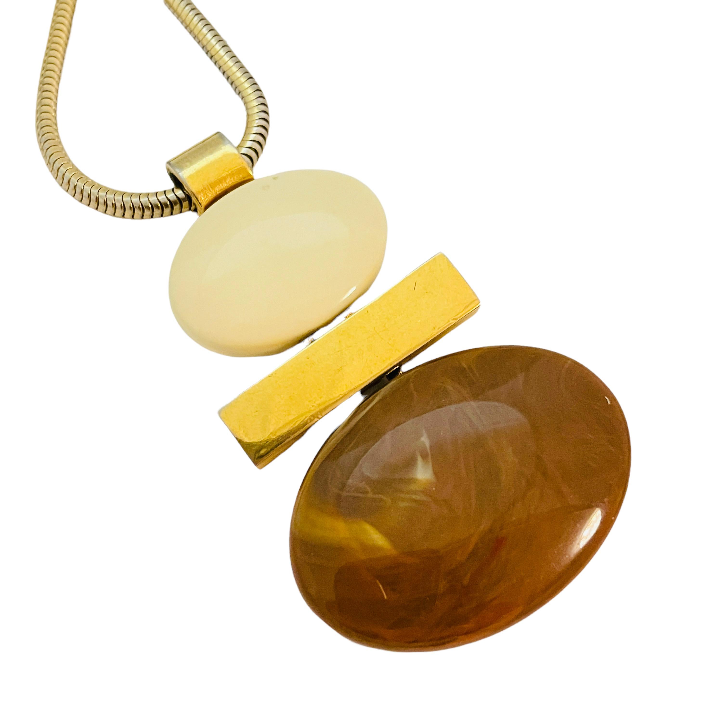 AVON signed vintage gold tone resin modernist geometric designer necklace For Sale 1