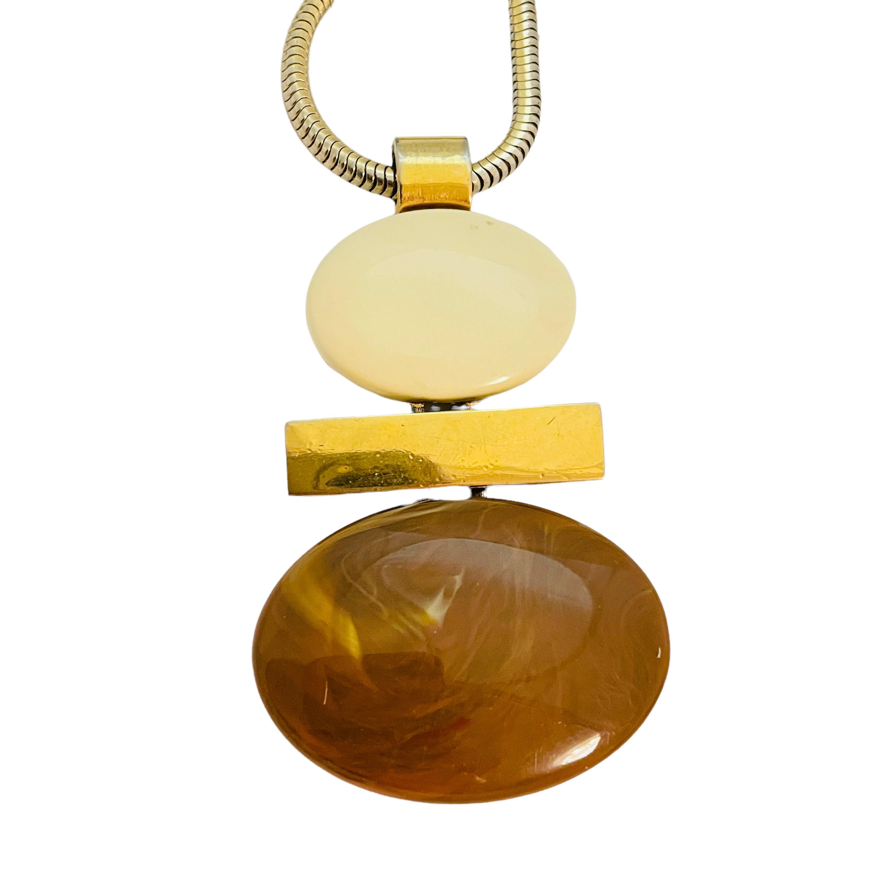 AVON signed vintage gold tone resin modernist geometric designer necklace For Sale 2