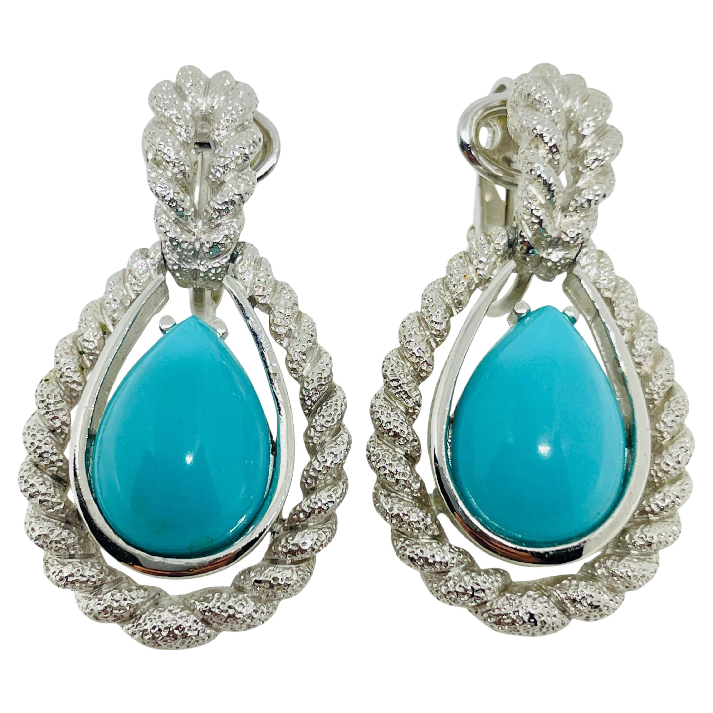 AVON signiert Vintage Silber Ton Türkis Designer Clip auf Ohrringe im Angebot