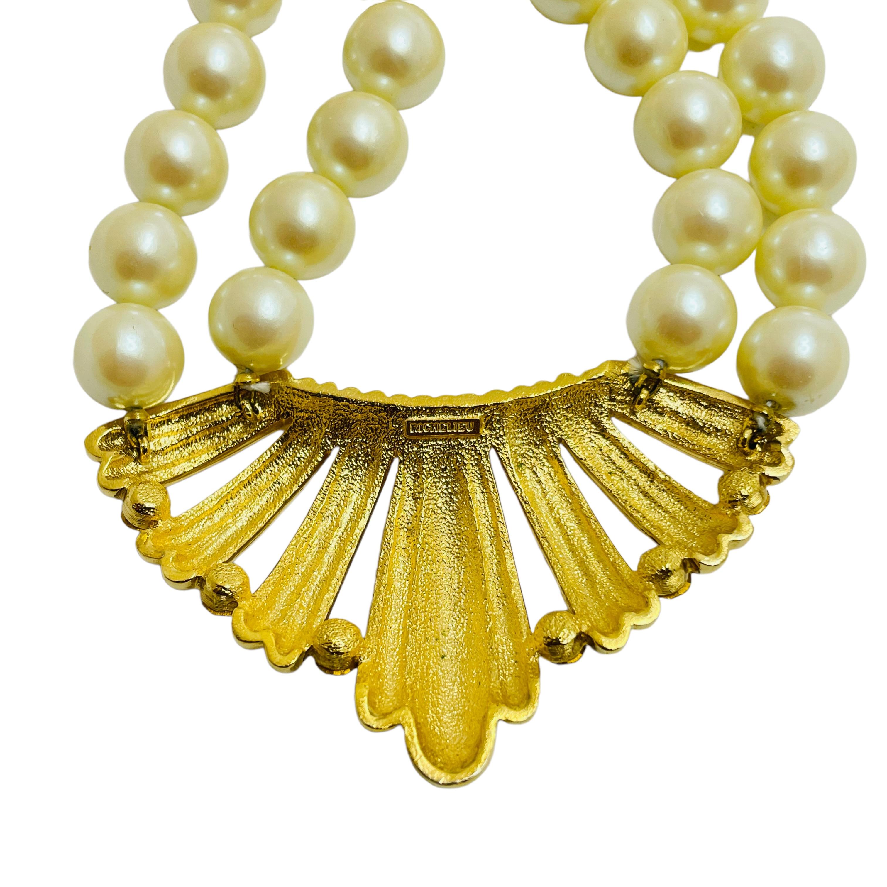 Women's or Men's AVON vintage gold rhinestone pearls designer runway necklace For Sale