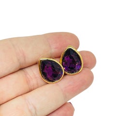 AVON vintage gold tone amethyst glass teardrop designer pierced earrings