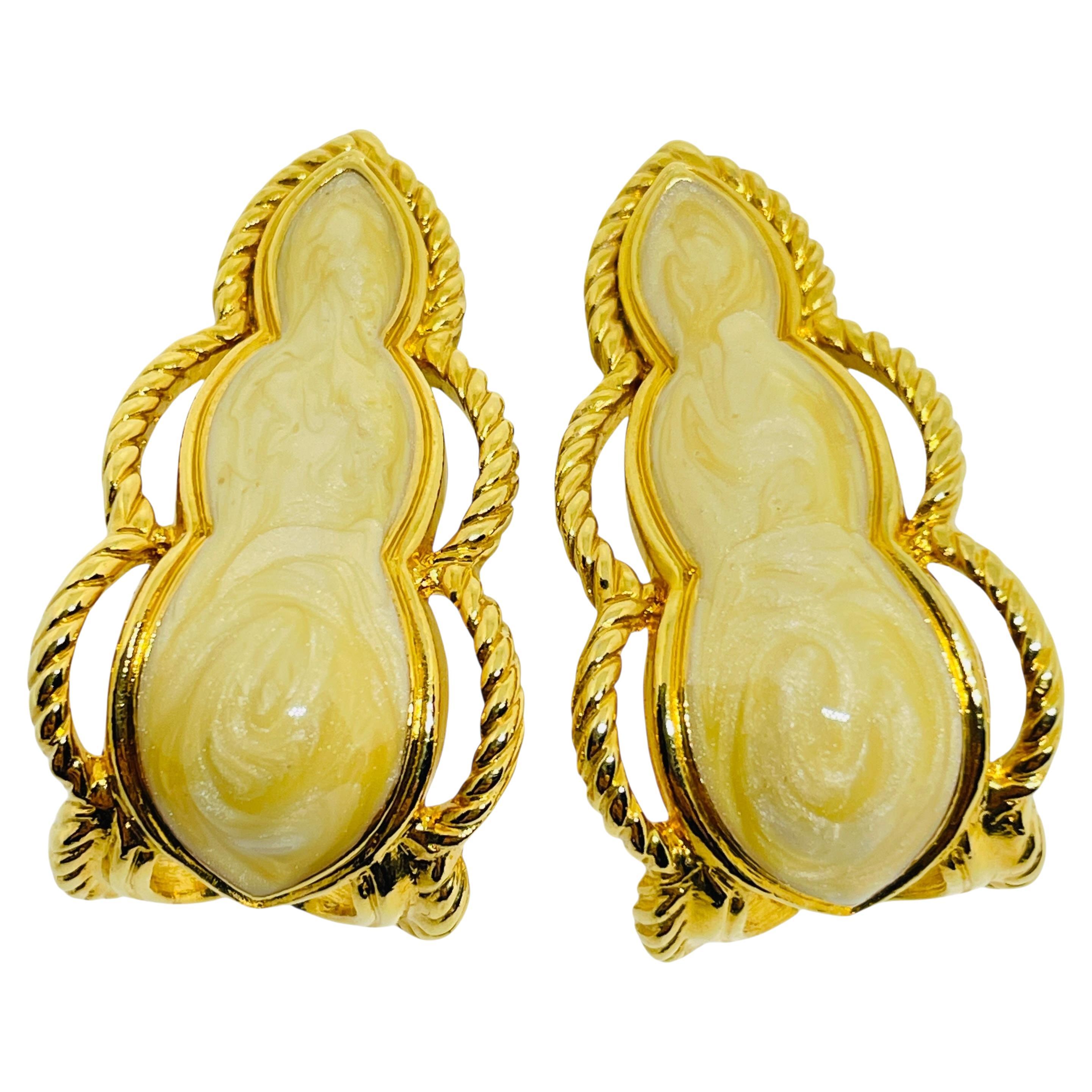 AVON vintage gold tone enamel designer pierced earrings