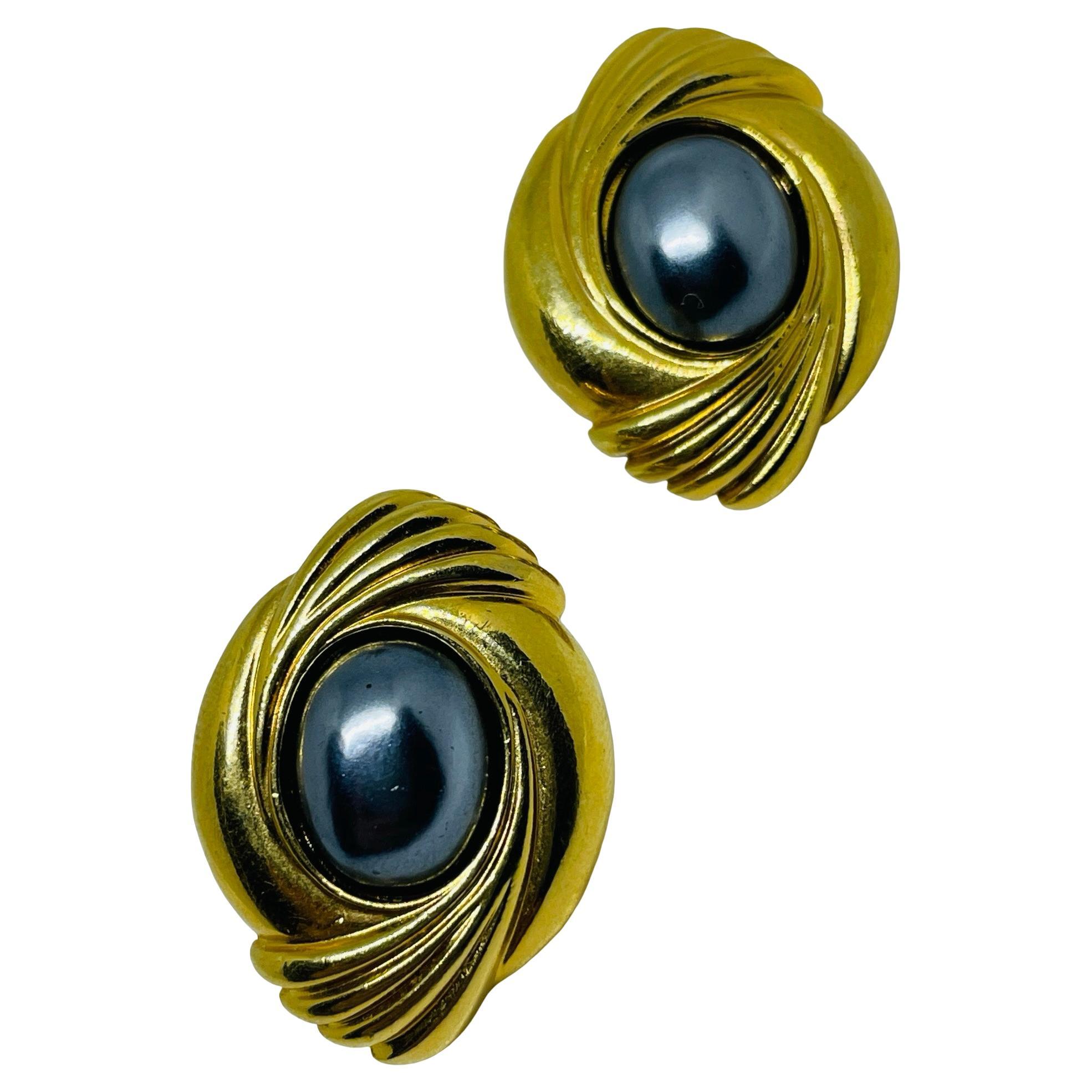 AVON vintage gold tone grey pearls designer pierced earrings For Sale