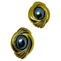 AVON Vintage gold tone grey pearls designer pierced earrings