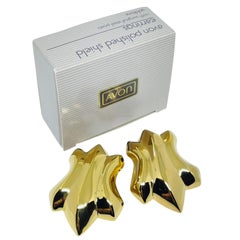 AVON vintage gold tone modernist 'POLISHED SHIELD' designer earrings