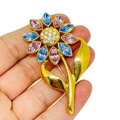 Avon vintage broche fleur en strass ton or designer
