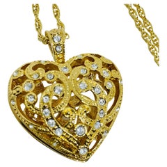 AVON collana vintage con strass in tonalità oro "OPEN PAVE HEART