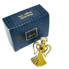 AVON vintage signed gold tone rhinestone 'HEAVENLY ANGEL' pin