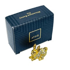 AVON vintage signed gold tone with rhinestones ' BUNNY' pin