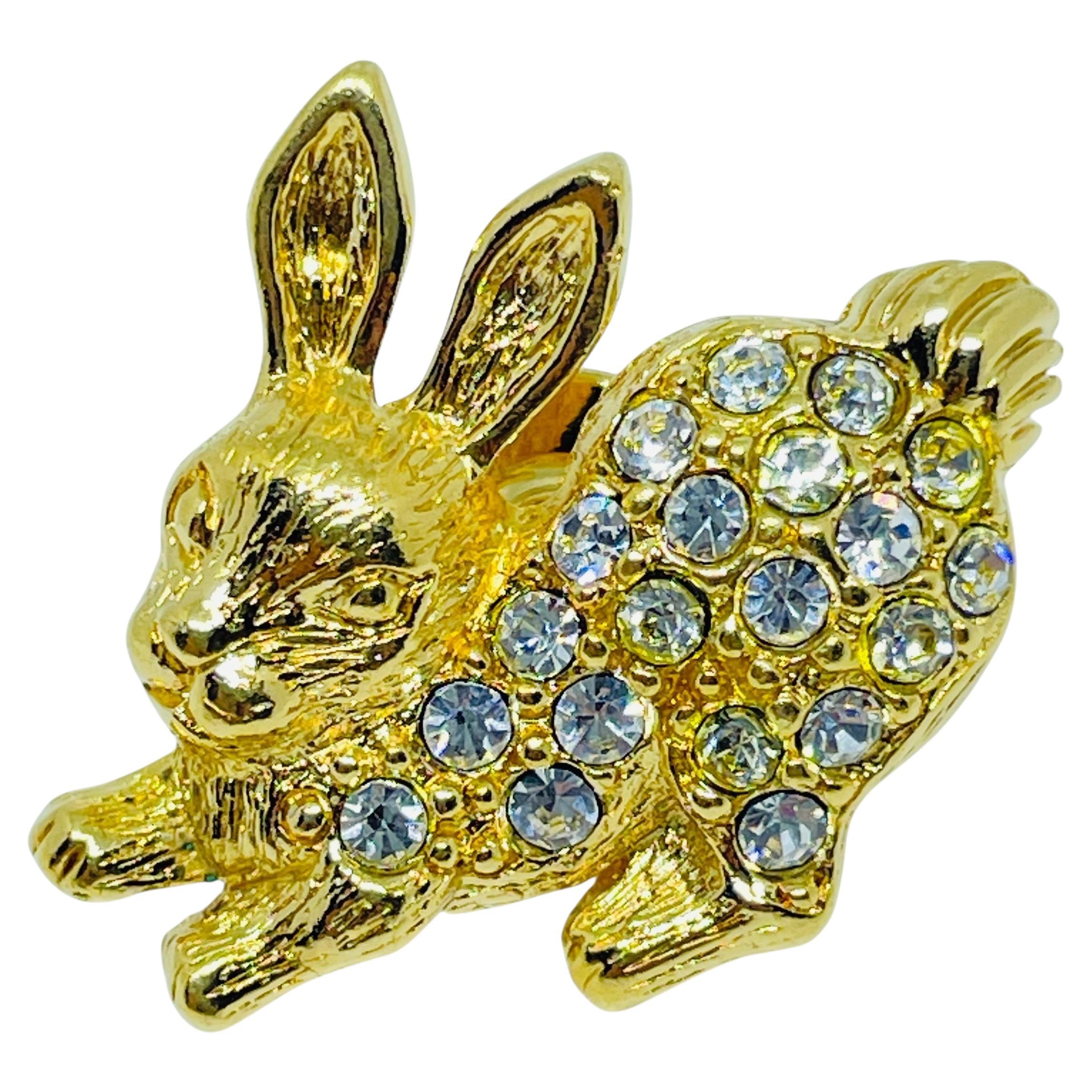 AVON vintage signed gold tone with rhinestones 
 BUNNY
 pin For Sale