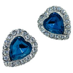 AVON vintage silver tone sapphire blue heart designer pierced earrings AVON vintage silver tone sapphire blue heart designer pierced earrings