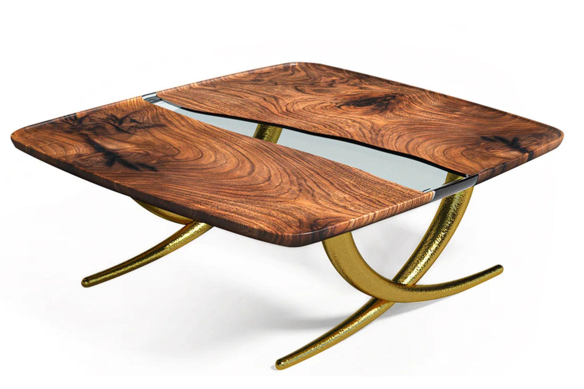 XXIe siècle et contemporain Table basse Avorio : Table basse en aluminium et résine de noyer Hammer en vente