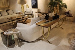 Avorio Console Table: Hammerred Aluminum Walnut Resin Console Table