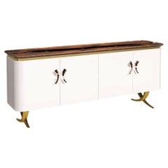 Avorio Credenza: Hammerred Aluminum, Walnut Resin Top
