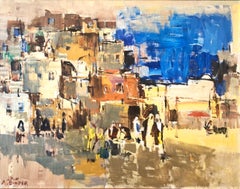 Large Abstract landscape of Jerusalem Israeli Oil Painting Judaica