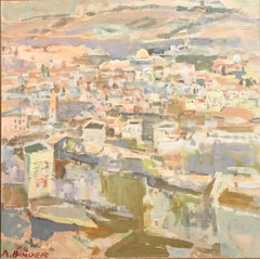 Gran paisaje abstracto de Jerusalén Pintura al óleo israelí Judaica