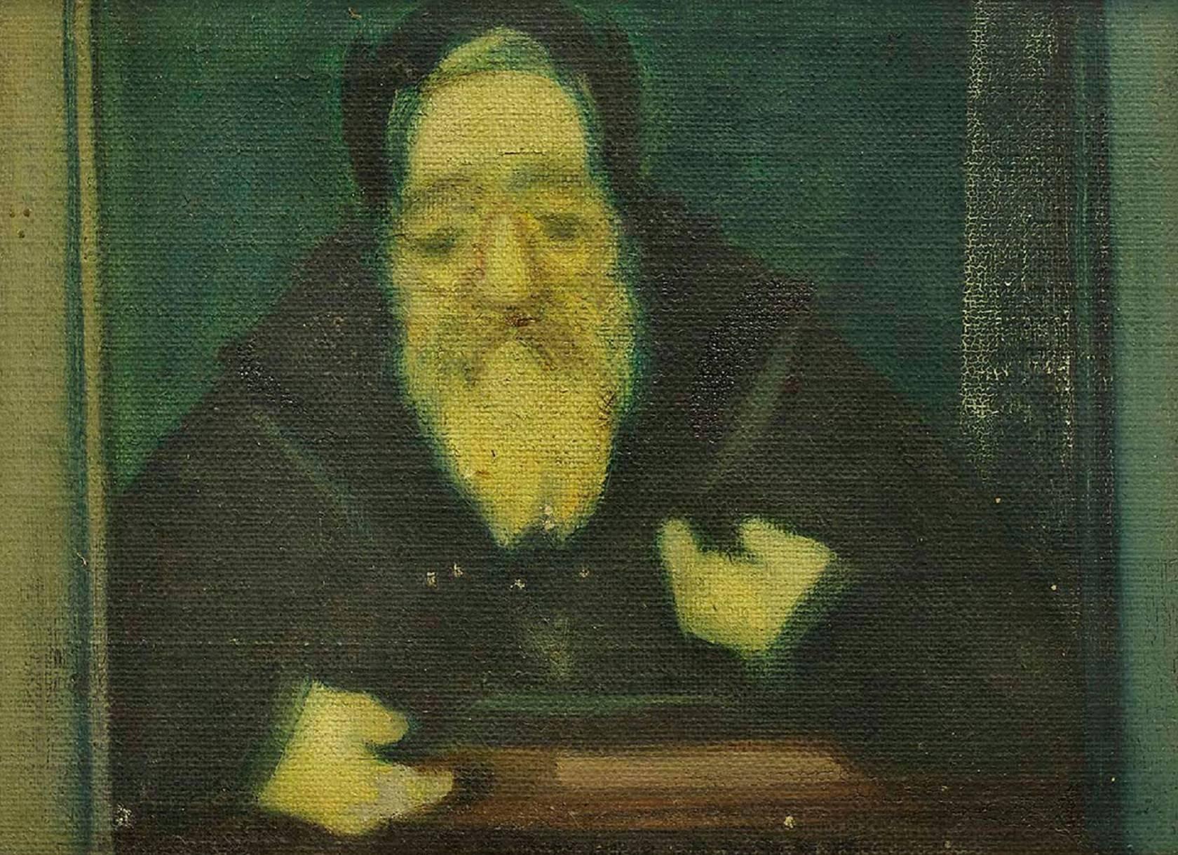 Rabbi in Study - Modern Painting by Avraham Goldberg