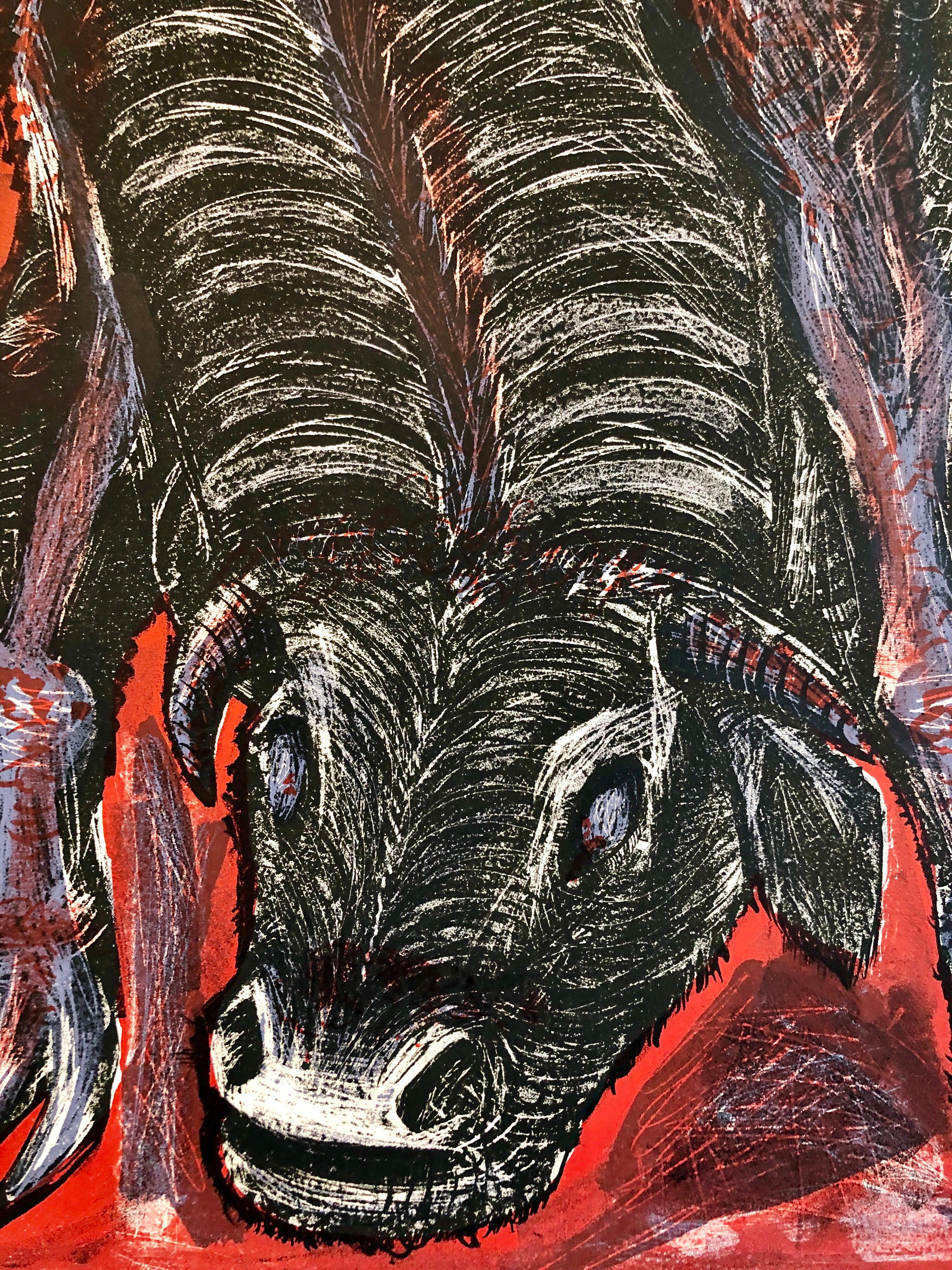 1959 Litografia modernista israeliana Avraham Ofek Leviathan, Toro, Scuola di Bezalel in vendita 4