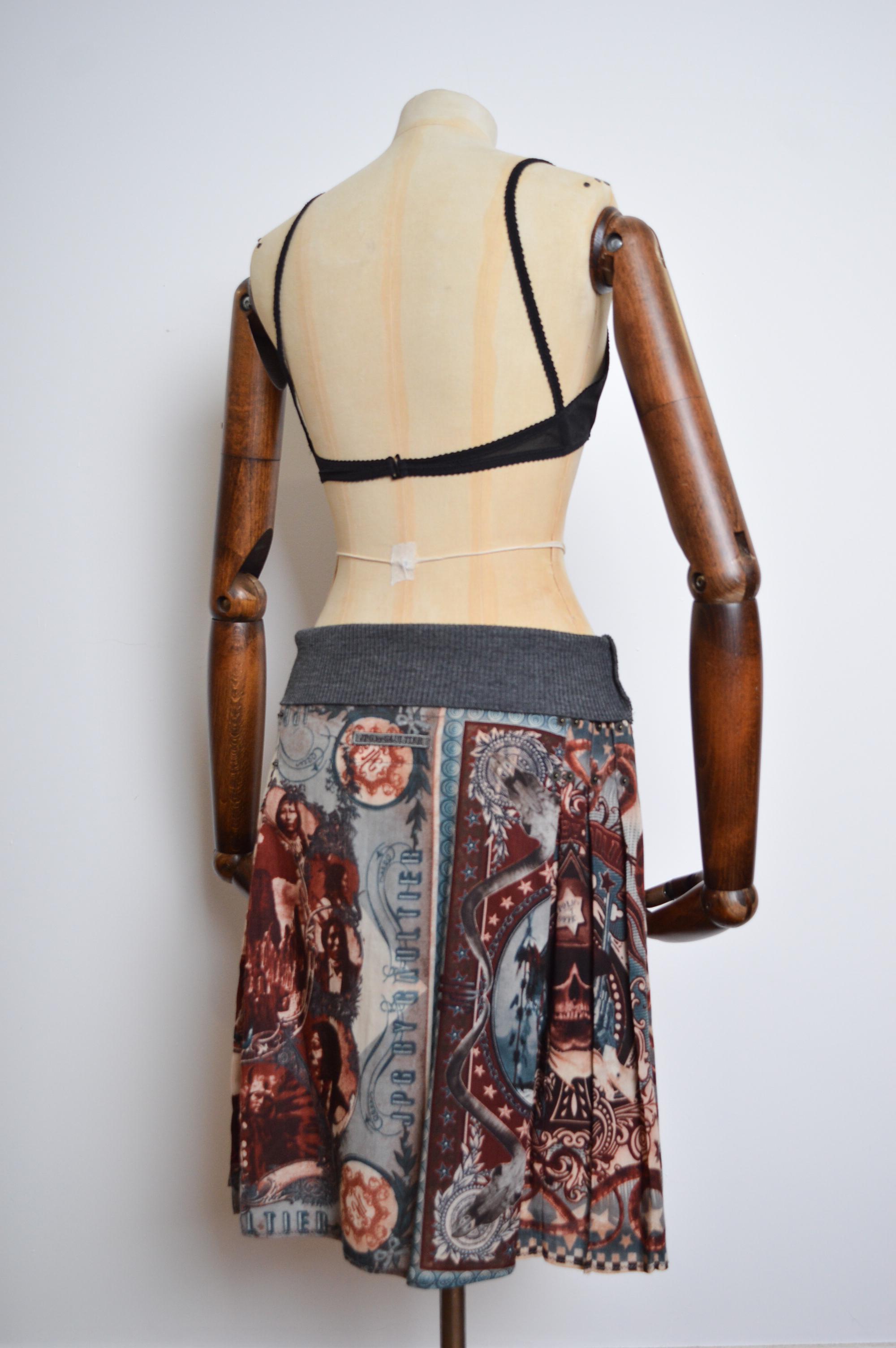 AW 1994 Vintage Jean Paul Gaultier Native American Print Avant Guard Kilt Skirt For Sale 6