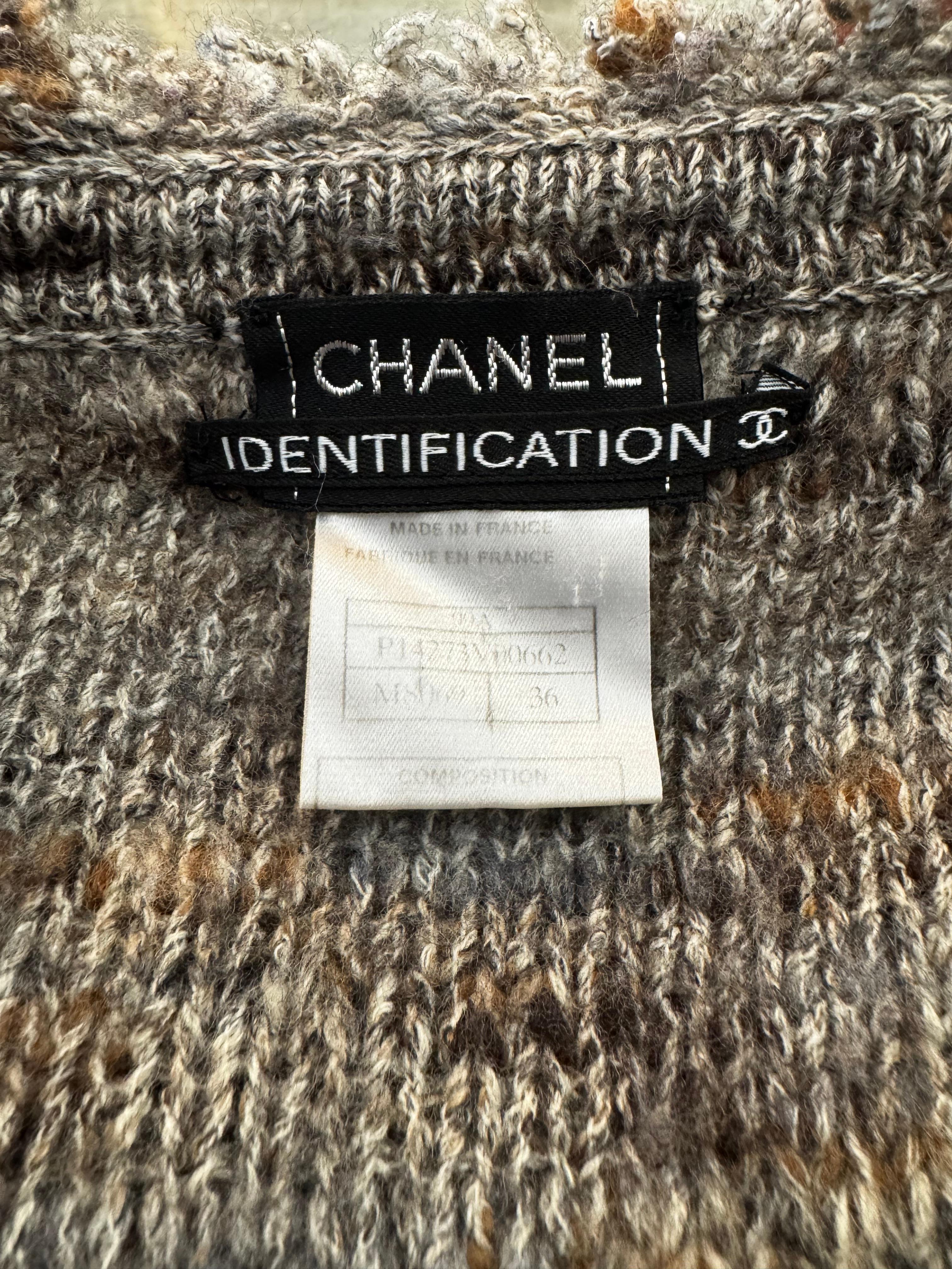 AW 1999 CHANEL Wool-Blend Cardigan Grey Brown FR36 For Sale 5