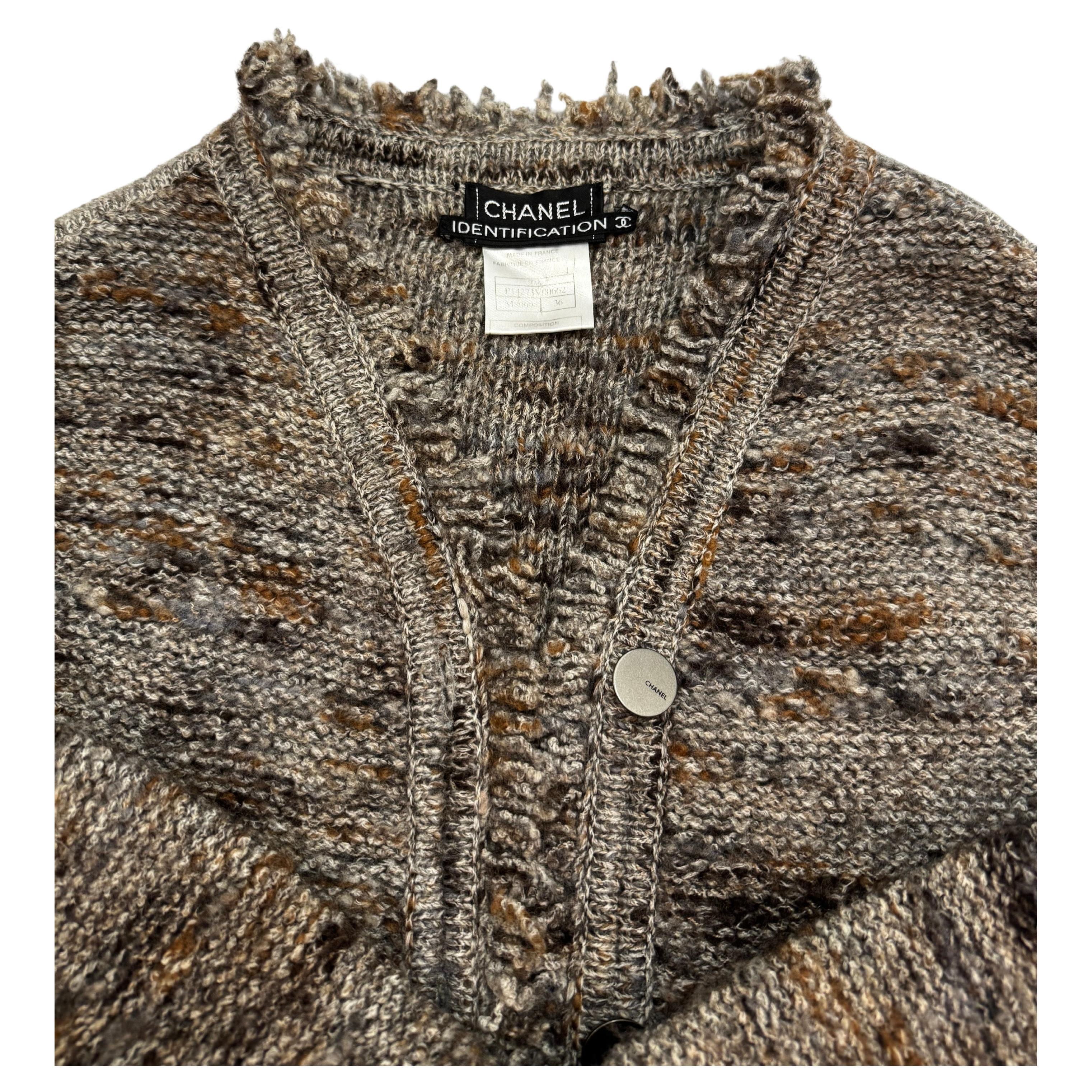 Women's AW 1999 CHANEL Wool-Blend Cardigan Grey Brown FR36 For Sale