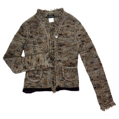 AW 1999 Chanel Cardigan in misto lana Grigio Marrone FR36