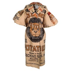 AW 2021 Runway Moschino Couture! Printed Burlap Potato Bag Statement Coat