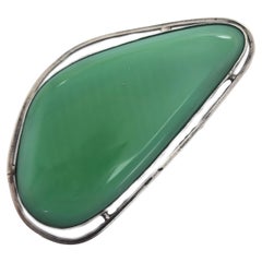 AW Israel Sterling Silver Green Chrysoprase Pin/Pendant #15194