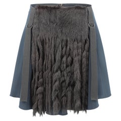 AW03 Black & Navy Fringe Goat Fur Mini Skirt with Bondage Straps AW03 Black & Navy Fringe Goat Fur Mini Skirt with Bondage Straps