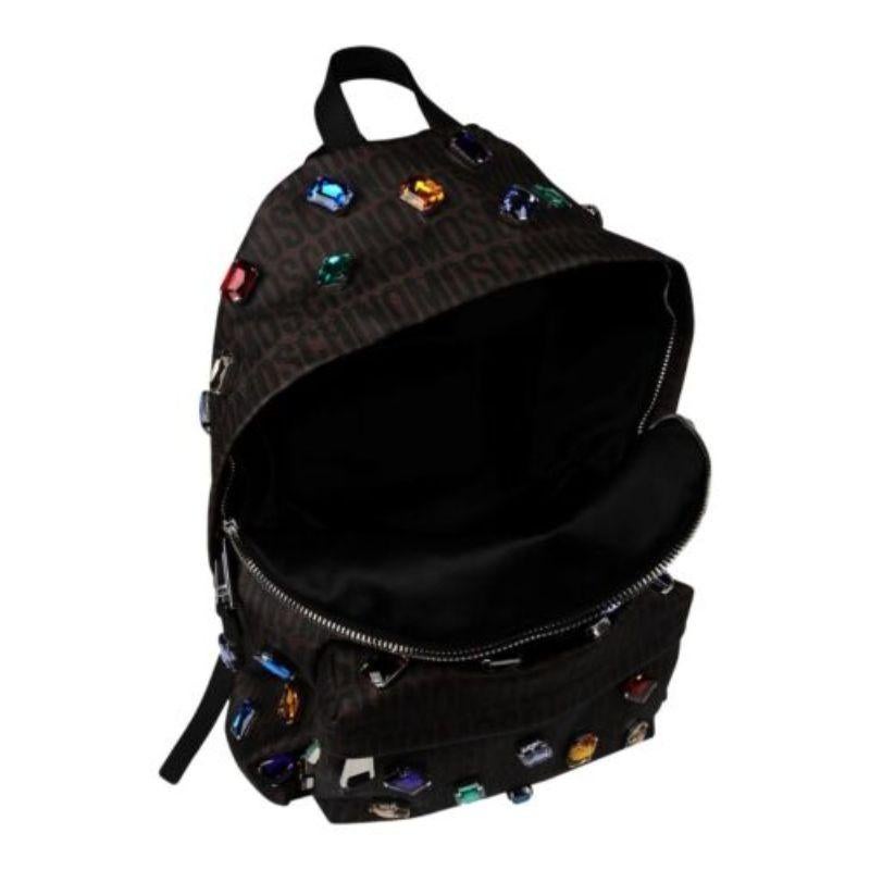 Noir Sac à dos AW15 Moschino Couture orné de pierres précieuses multicolores Jeremy Scott en vente