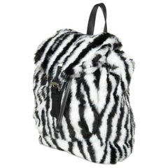 AW15 Moschino Couture Jeremy Scott Black & White Faux Fur Tiger Design Backpack